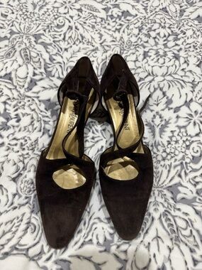 Vintage Saint Laurent Brown Suede Pointed Strappy Heels size 8 N - made in Italy